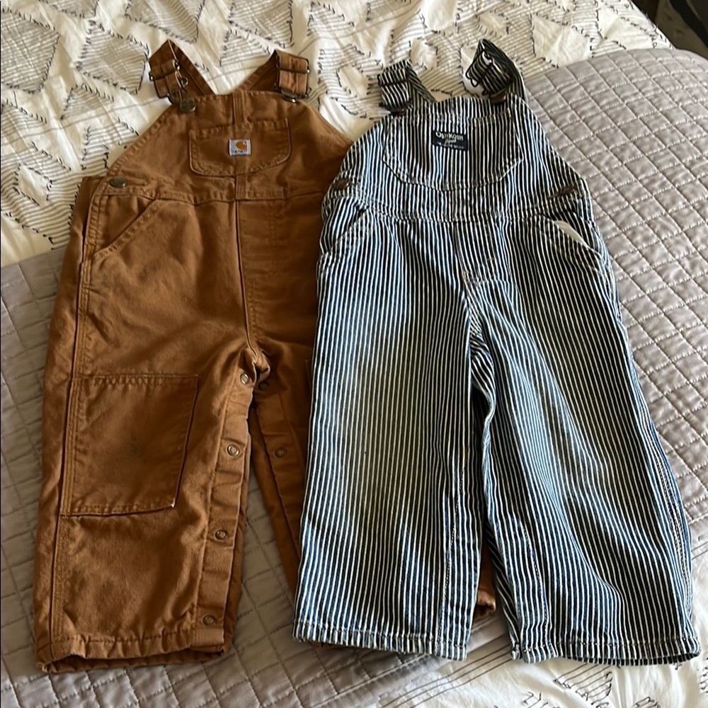 Carhartt Brown Overalls and Oshkosh Striped Overall
